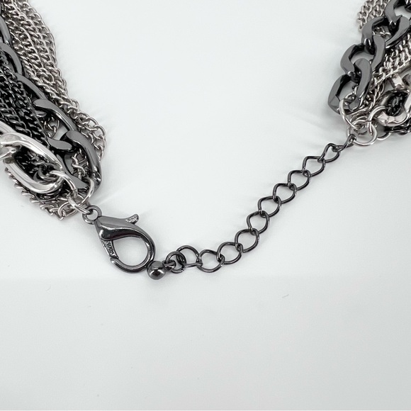 Layered Mixed Metal Chain Necklace Multi Strand Gunmetal Silver Edgy Punk Goth - Picture 7 of 15